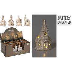 Déco à poser église LED porcelaine 5.5x7x12cm