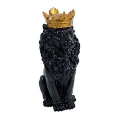 Déco à poser lion couronnée noir et doré H 31cm