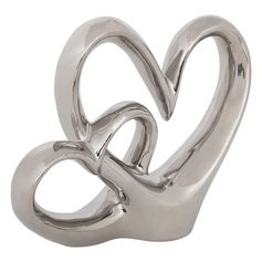 Déco à poser SAFINA double cœurs résine argent H 16.5cm