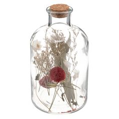 Déco bouteille en verre et fleurs séchées H 20cm
