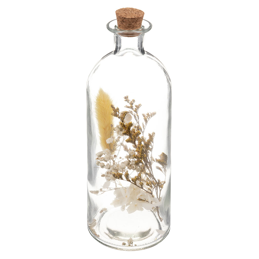 Déco bouteille en verre et fleurs séchées H 21cm - Centrakor