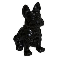 Décoration chien bouledogue résine noir H 22cm
