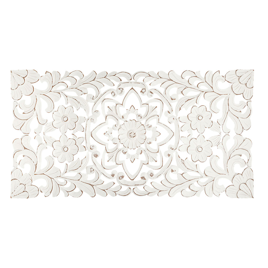 Décoration murale bois sculpté blanc 85x45cm