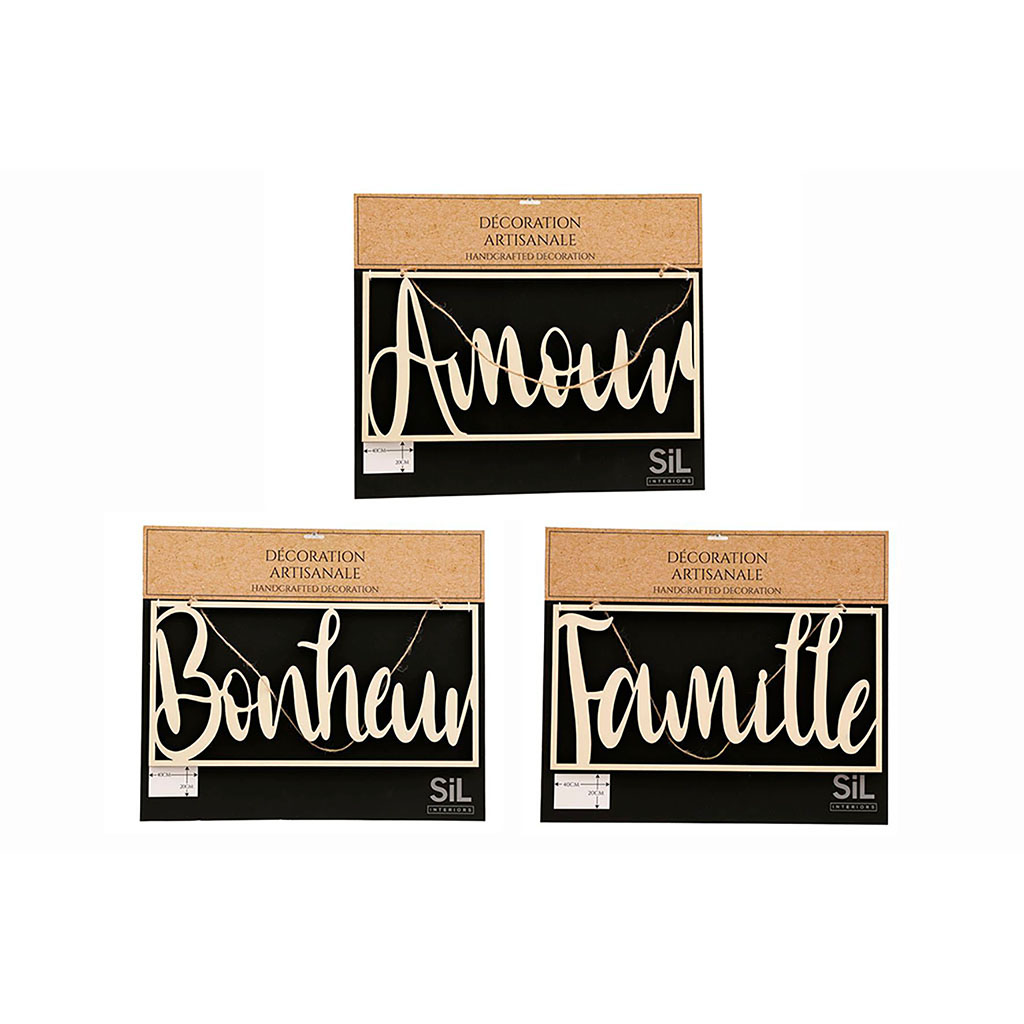 Décoration murale Famille Bonheur bois blanc 32.5x9cm