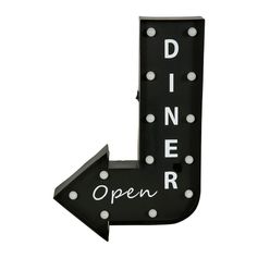 Décoration murale rétro lumineuse "open diner" noire 30x47x5cm