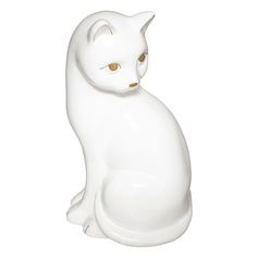 Décoration statuette chat dolomite blanc H 26cm