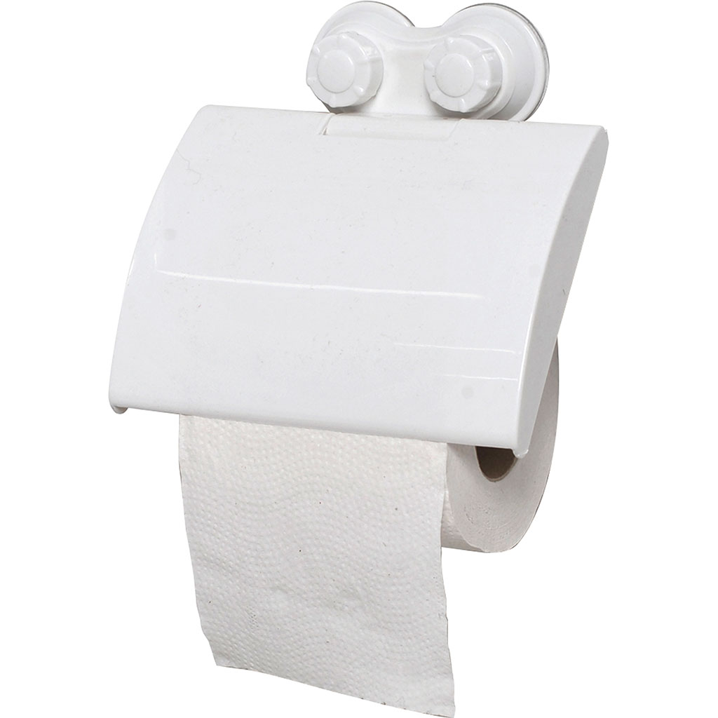 Dérouleur papier toilette blanc avec ventouses 14.5x12x3cm - Centrakor