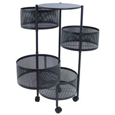 Desserte ronde à roulette 4 tiroirs métal noir 33x33x75cm