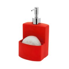 Distributeur de savon et porte éponge céramique rouge 10x19x10cm