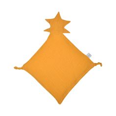 Doudou carré étoile gaze de coton moutarde 30x46cm