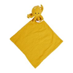 Doudou mouchoir coton pieuvre moutarde 28x28cm