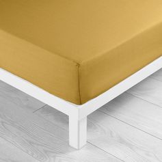 Drap housse coton 57 fils ocre 90x190cm
