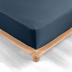 Drap housse percale bleu 160x200cm