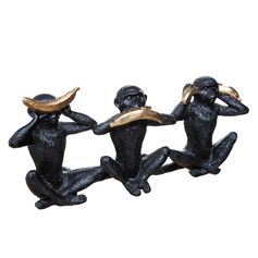Ensemble de statuettes singes résine noires et dorées 40x10.5x17.5cm