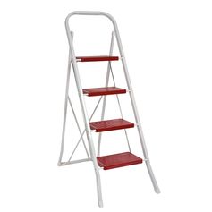 Escabeau marchepied 4 niveaux blanc rouge H 141cm