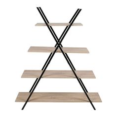 Étagère 4 niveaux croisée métal noir et bois naturel 140x115cm