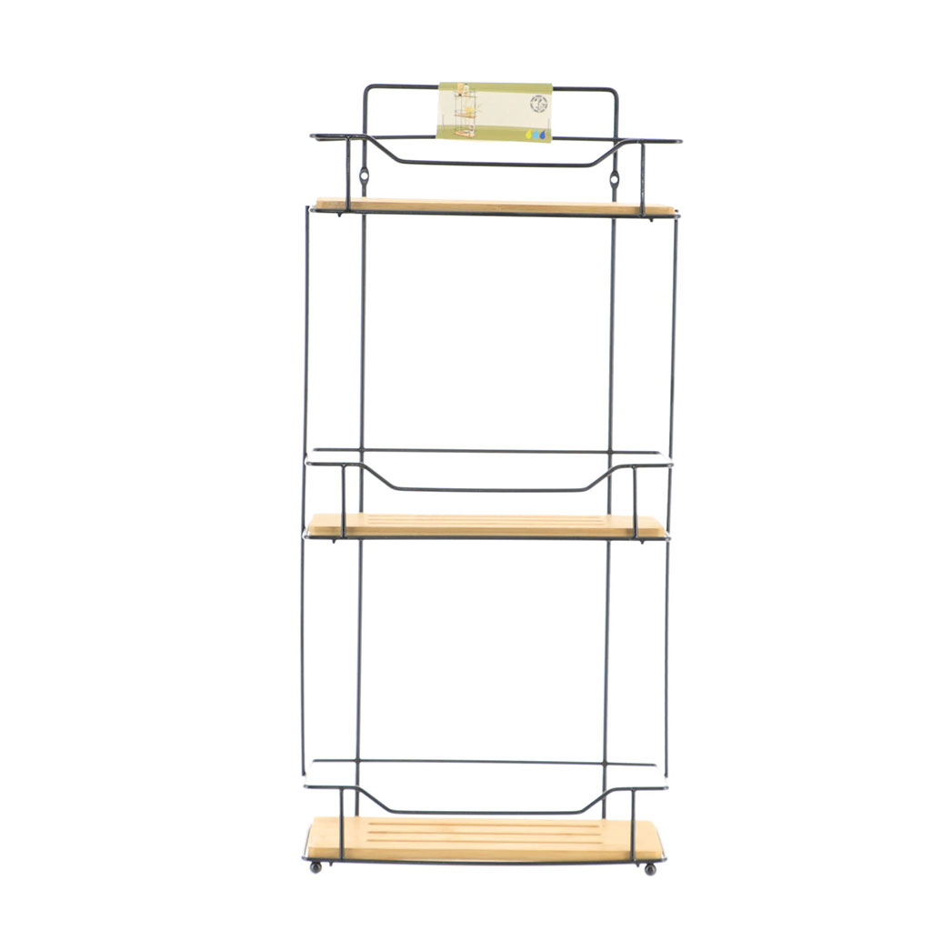 Etagère à poser rectangulaire en métal noir et bambou 26.5x57x11.5cm