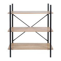 Étagère bibliothèque 3 niveaux métal noir et bois 96x80x35cm