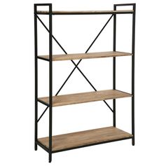Étagère bibliothèque style industriel EDENA bois et métal 4 étages 90x141x35cm