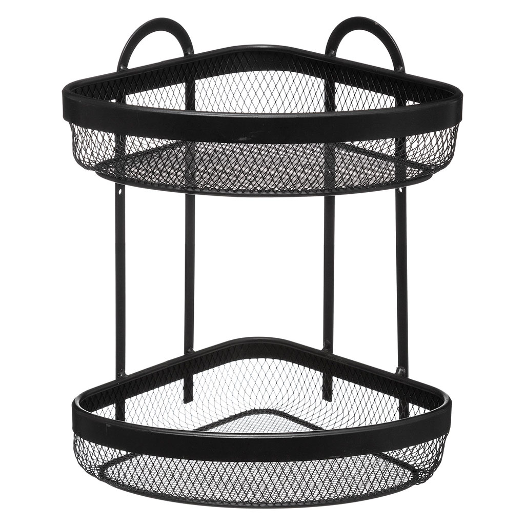 Etagère d'angle 2 niveaux noir métal 23x23x33.5cm