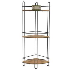 Etagère d'angle à 3 niveaux en métal noir et bambou 27x61.5x20cm