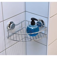 Étagère d'angle à ventouses métal chromé 25x6x18cm