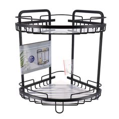 Etagère d'angle de douche 2 paniers à ventouses noir 32.5x36x24cm