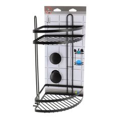 Etagère d'angle de douche 2 paniers métal noir 20x39x20cm