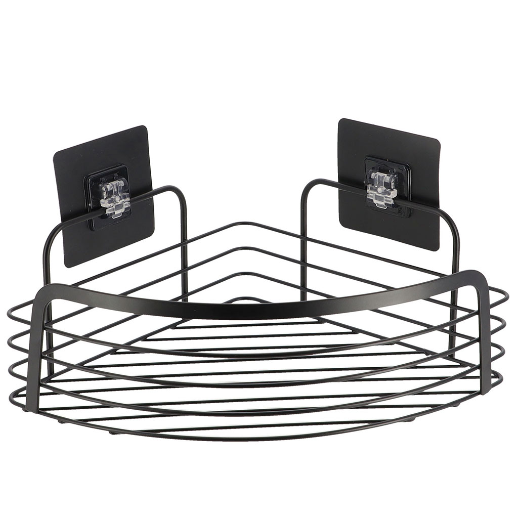 Etagère d'angle douche adhésive noir 22.5x14x22.5cm