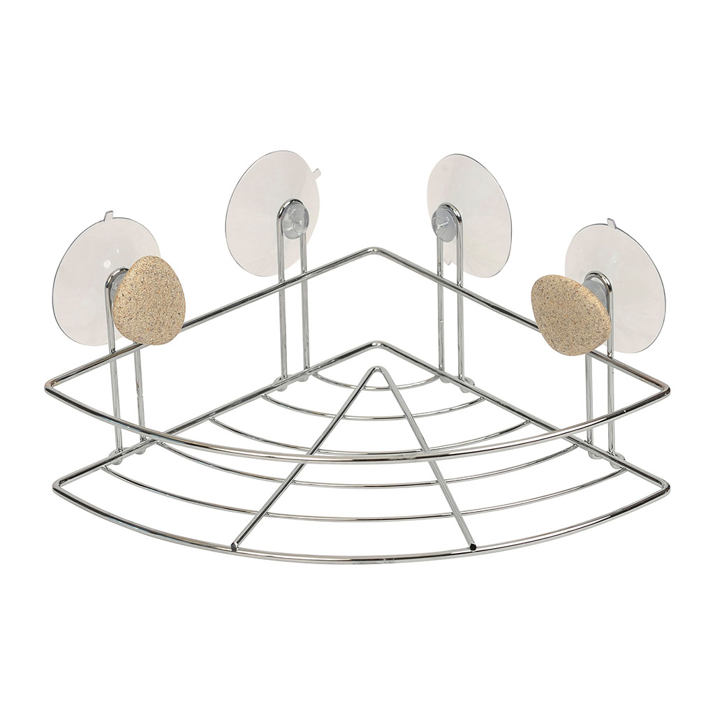 Étagère d'angle à ventouses métal galet gris 19x8cm