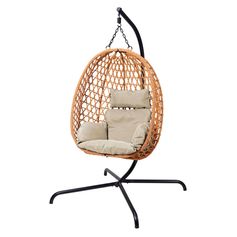 Fauteuil œuf balancelle rotin beige 105x105x195cm