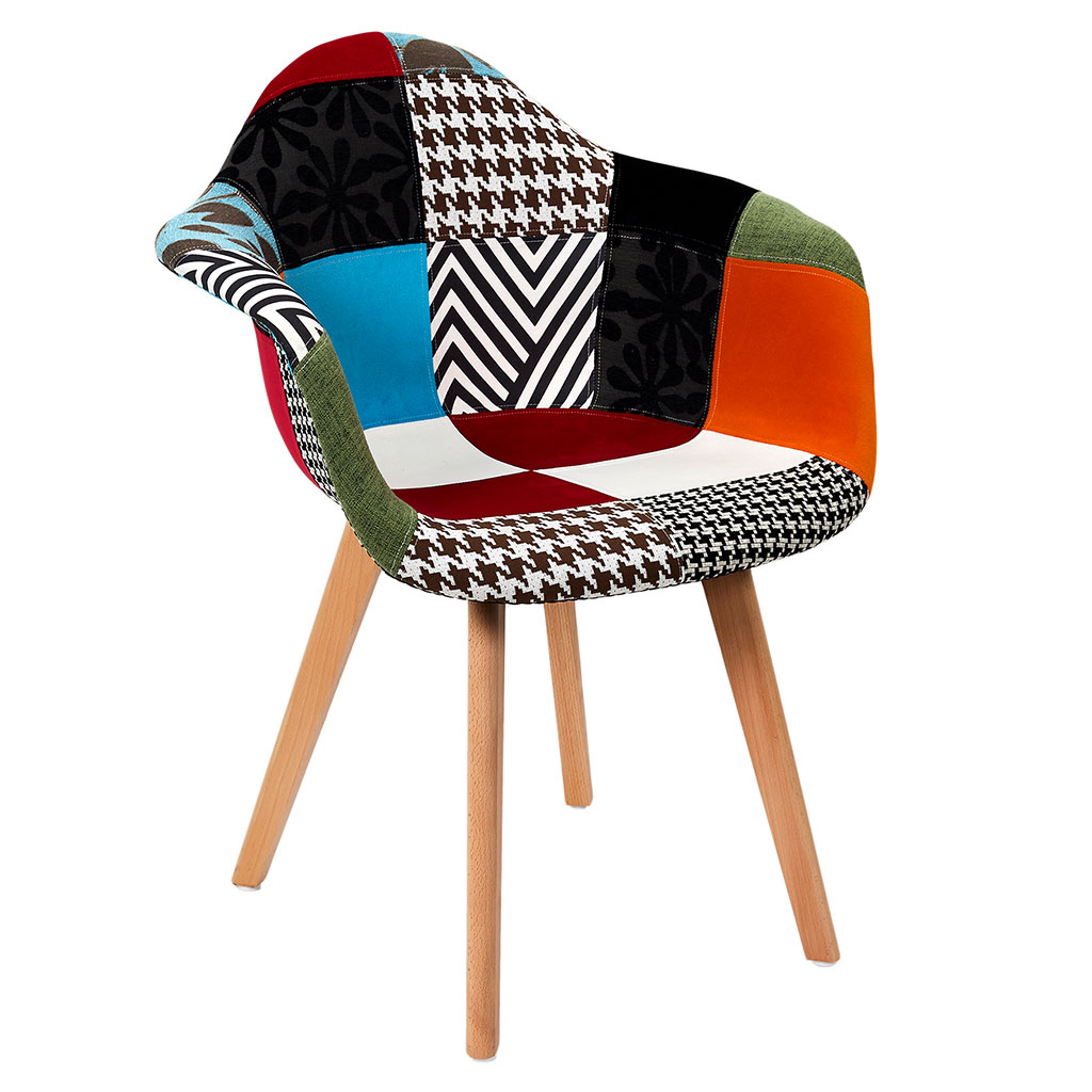 Fauteuil scandinave patchwork multicolore