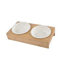 Gamelle double en céramique avec support bambou 37x9.7cm