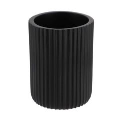 Gobelet salle de bain polyrésine strié noir D 7x9.5cm