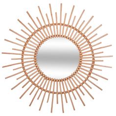 Grand miroir mural rond déco soleil rotin naturel D 76cm