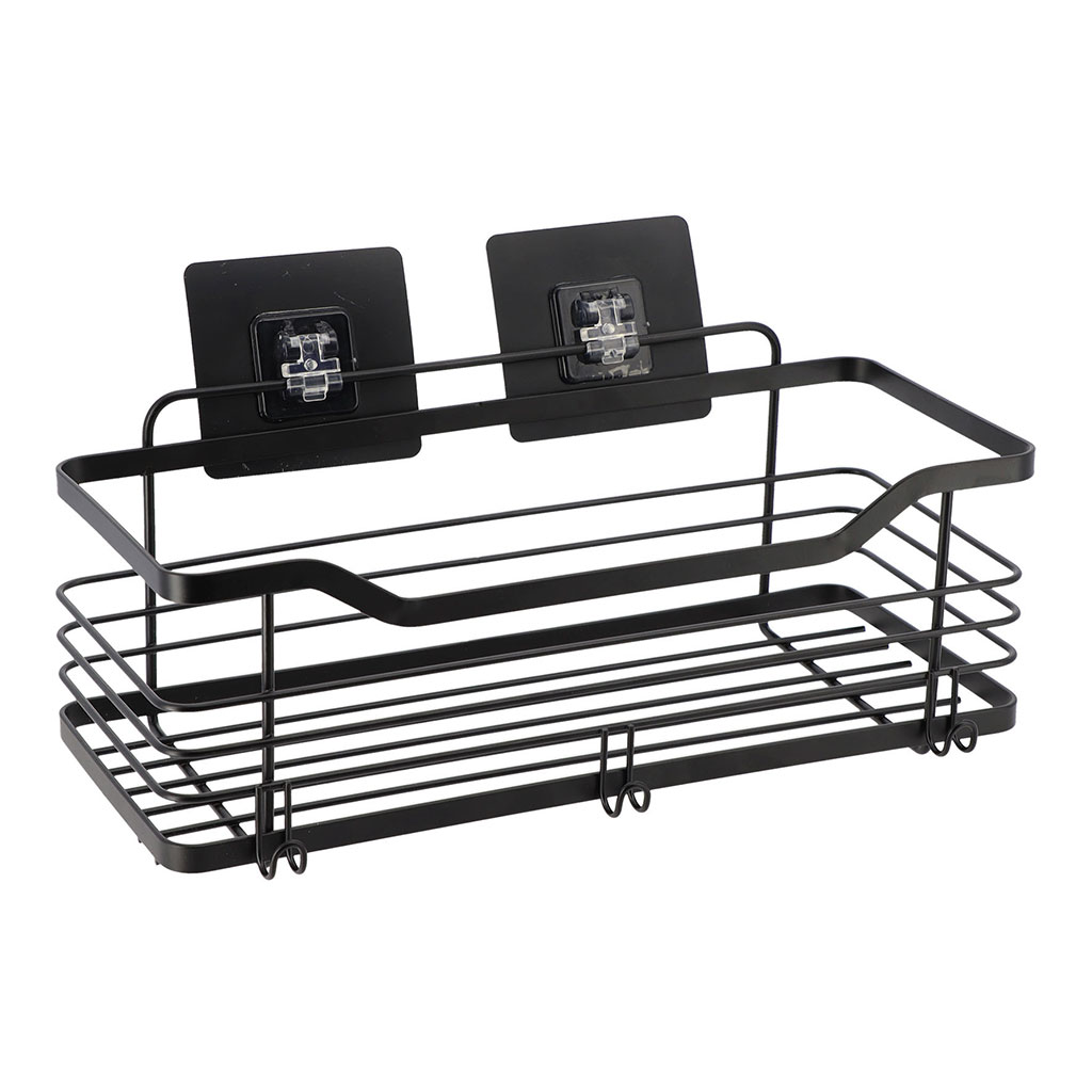Grande étagère rectangulaire de douche adhésive noire 31x16.5x15.5cm