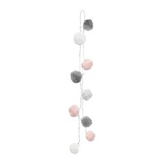 Guirlande lumineuse LED pompons gris, blancs et roses L 150cm