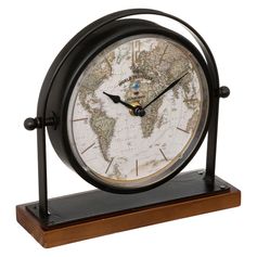 Horloge à poser carte du monde 27x7x21cm
