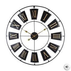Horloge vintage métal chiffres romains noire D 76cm