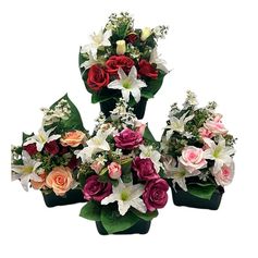Jardinière de boutons de roses et lys 12 têtes polyester 37x50cm