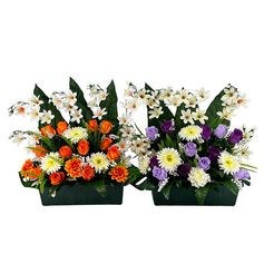 Jardinière de gerberas et boutons de roses 24 têtes polyester 55x54cm