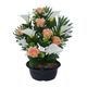 Jardinière de roses et arums 12 têtes tergal H 38cm