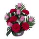 Jardinière de roses et chrysanthèmes 12 têtes tergal 23x36cm