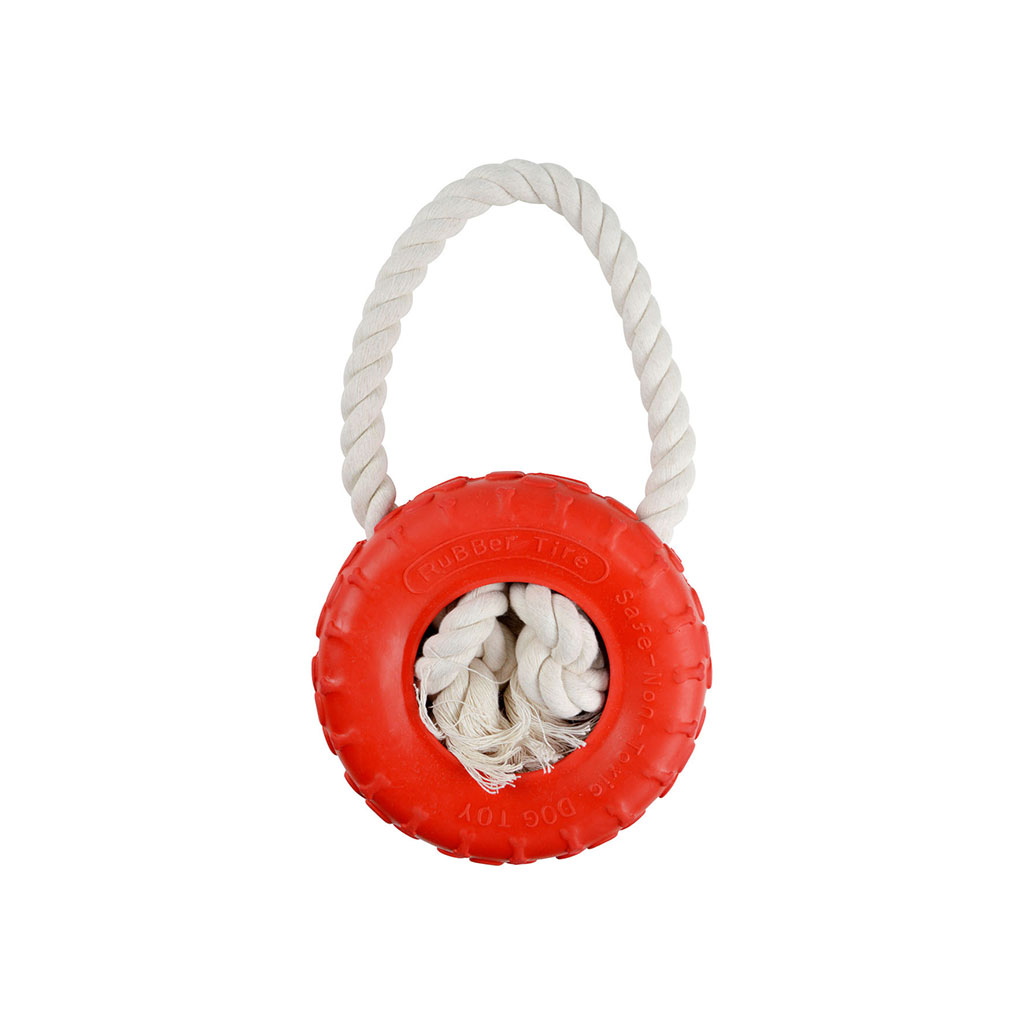 Jouet pneu et corde rouge D 19cm