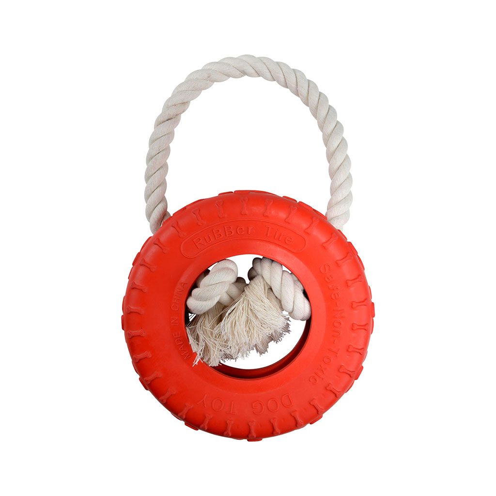 Jouet pneu et corde rouge D 19cm
