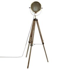 Lampadaire spot EBOR métal trépied bois H150
