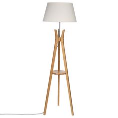 Lampadaire trépied bois avec support et abat-jour blanc H 156cm - ATMOSPHERA