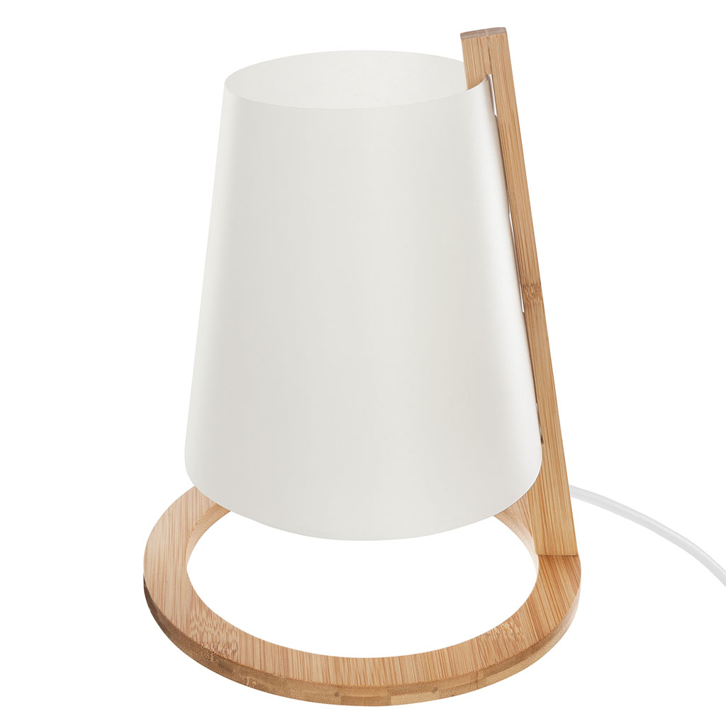 Lampe en bambou forme trépied et abat-jour coton blanc D28xH55cm
