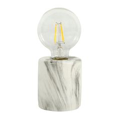 Lampe à poser cylindrique ciment effet marbre blanc H 18cm