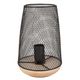 Lampe à poser en métal grillagée noir et socle bois moderne 14.5x23cm
